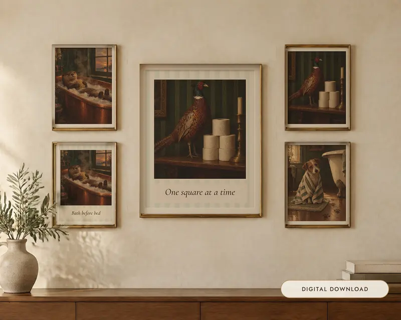 Funny Bathroom Wall Art Set of 3, shown in a room