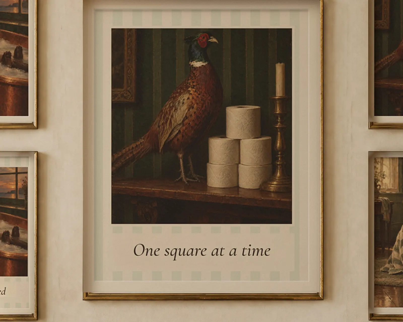 Funny Bathroom Wall Art Set of 3, shown in a second room