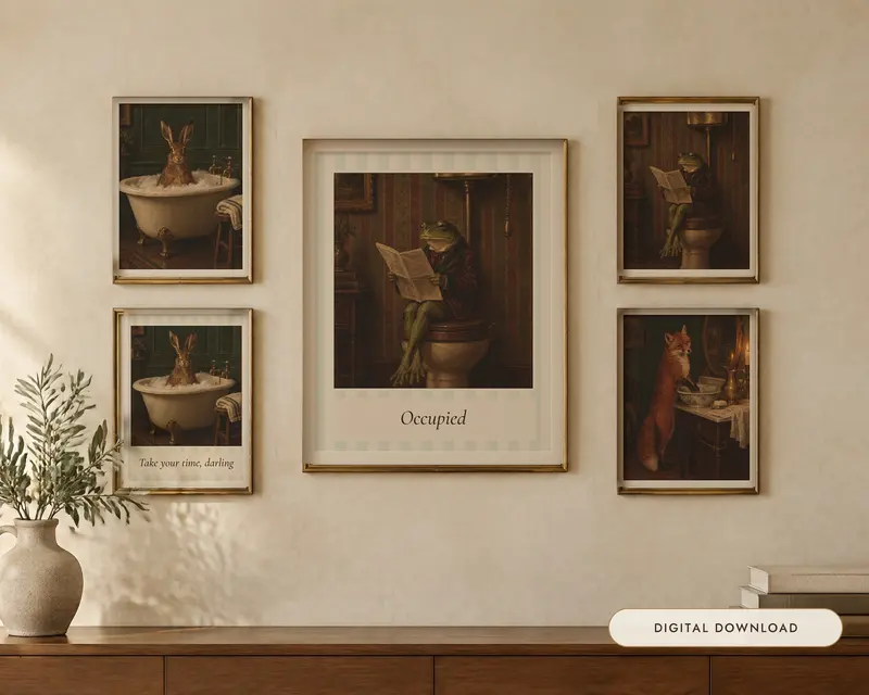 Funny Bathroom Wall Art Set of 3, shown in a room