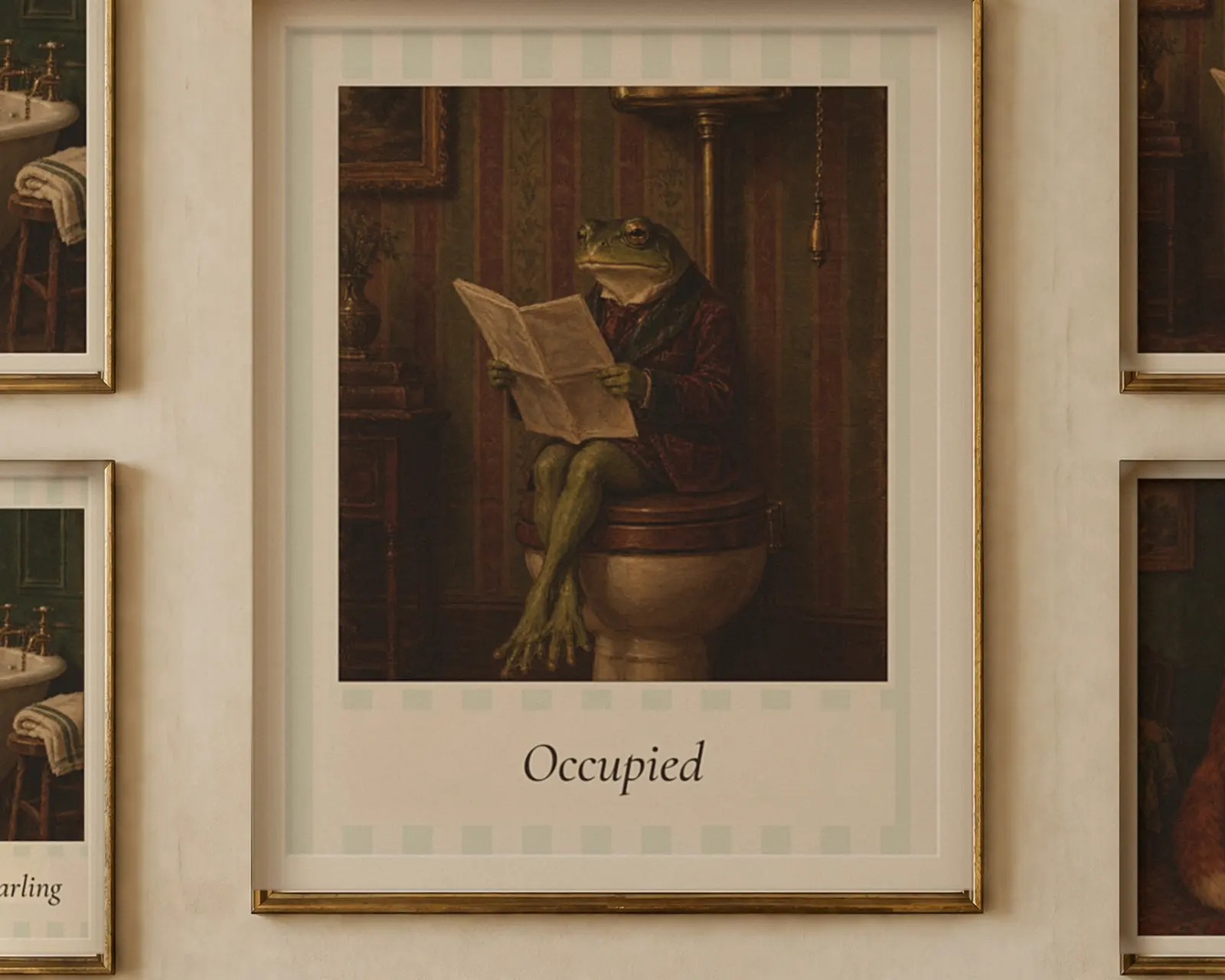 Funny Bathroom Wall Art Set of 3, shown in a second room
