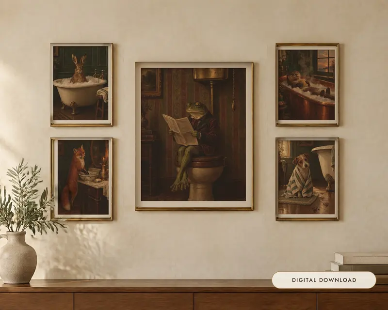 Funny Bathroom Wall Art Set of 6, shown in a room