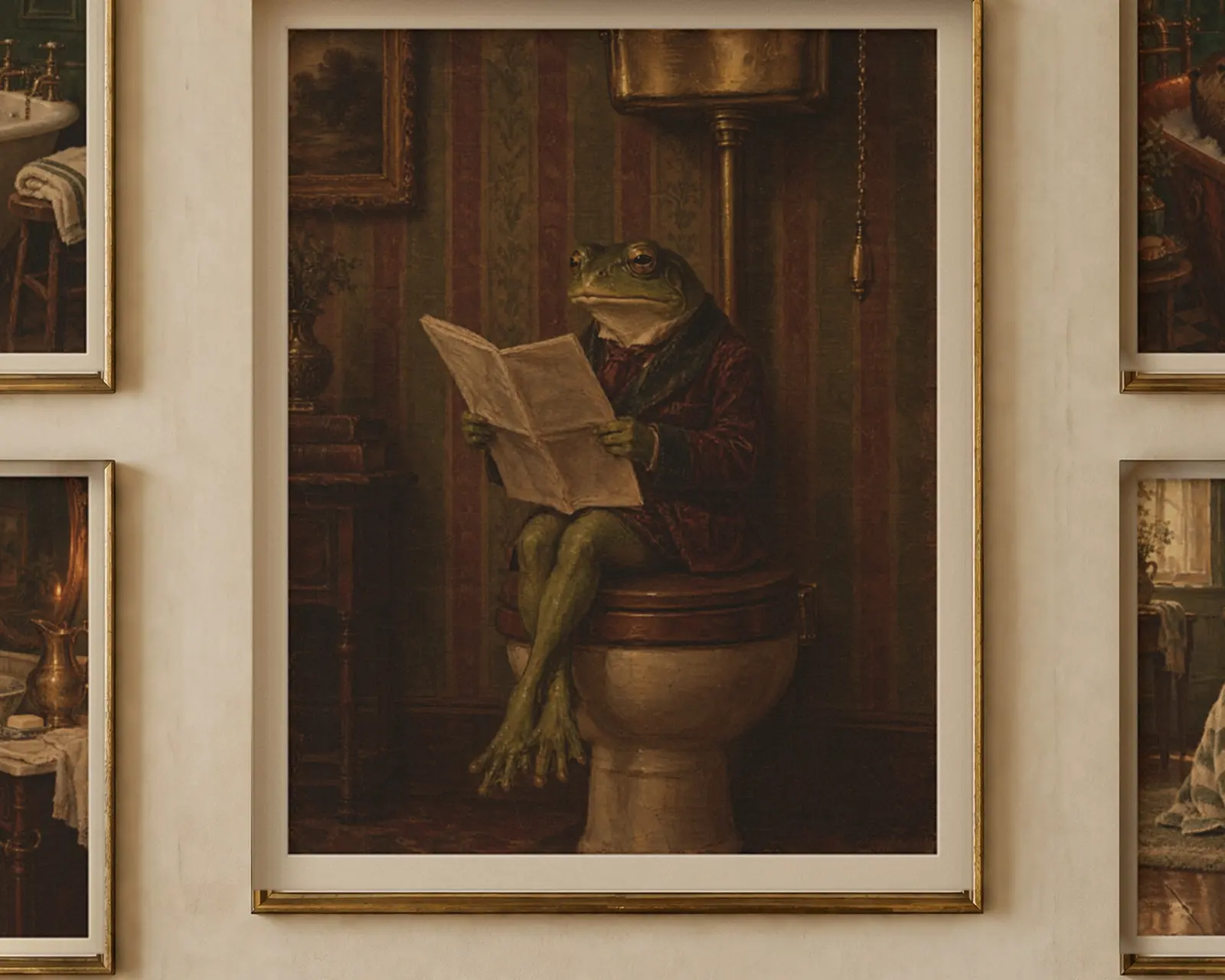 Funny Bathroom Wall Art Set of 6, shown in a second room