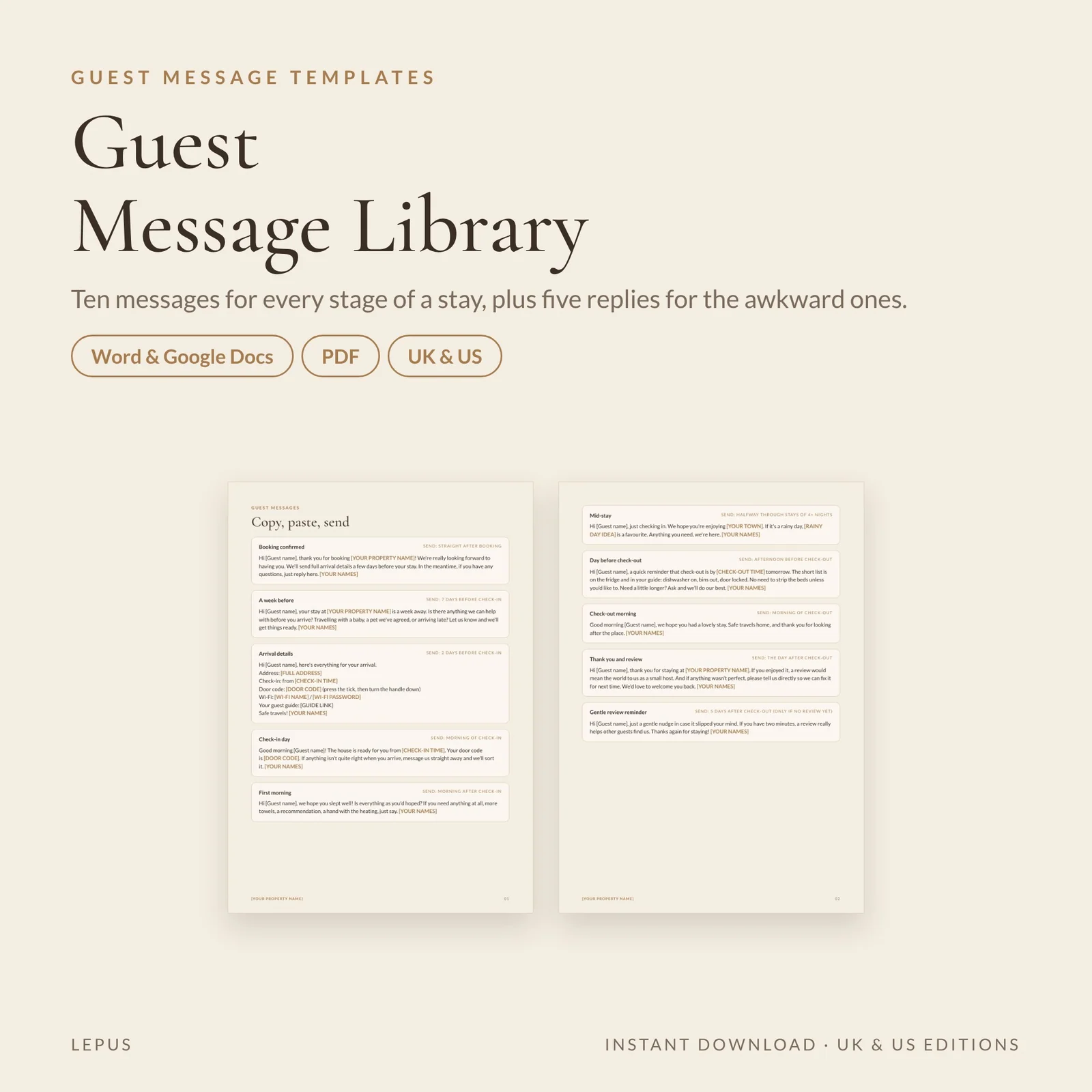 Guest message templates, template preview