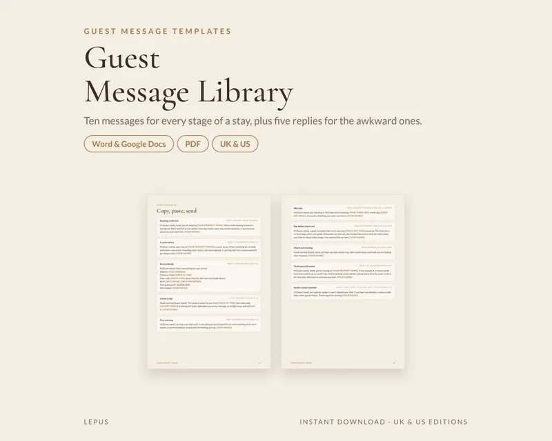 Guest message templates, template preview