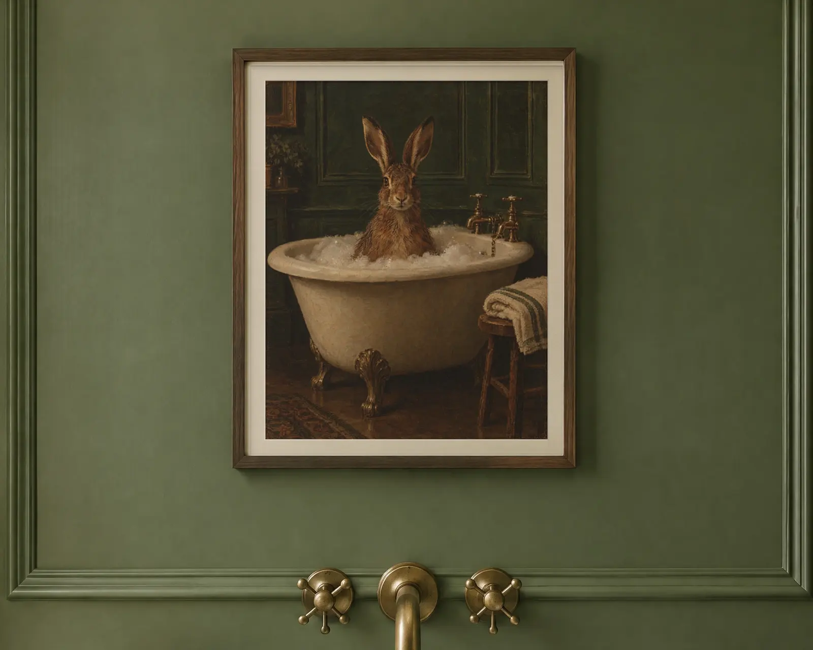 Hare in the Bath Print, shown in a second room