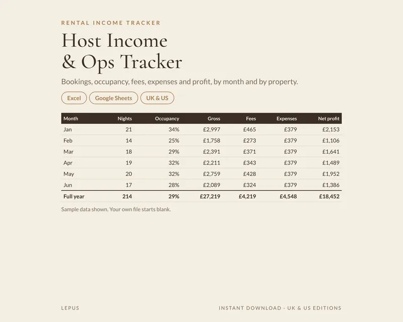 Host income tracker, template preview