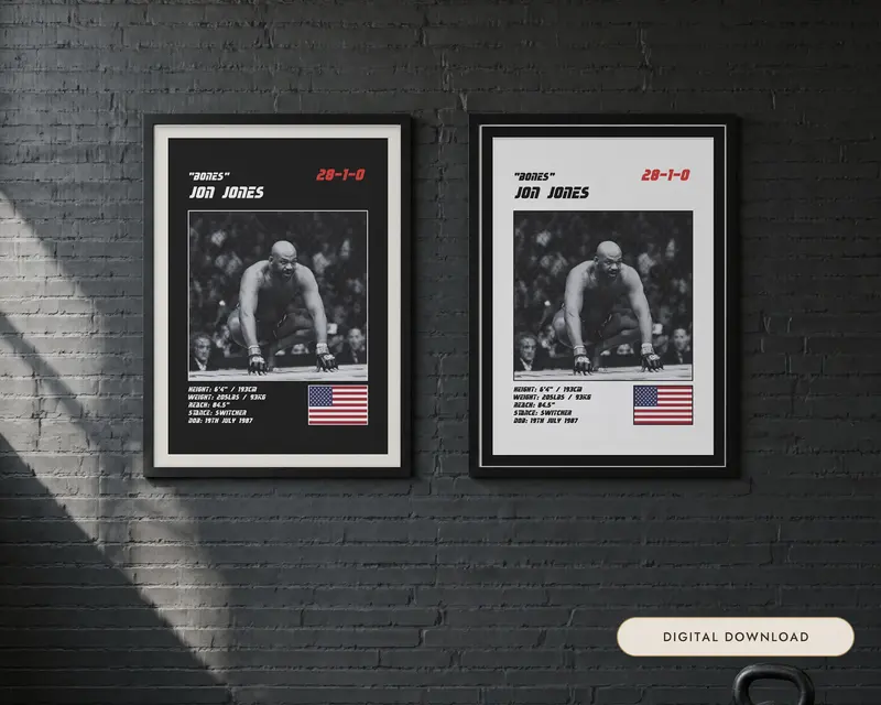Jon Jones MMA Poster, shown in a room