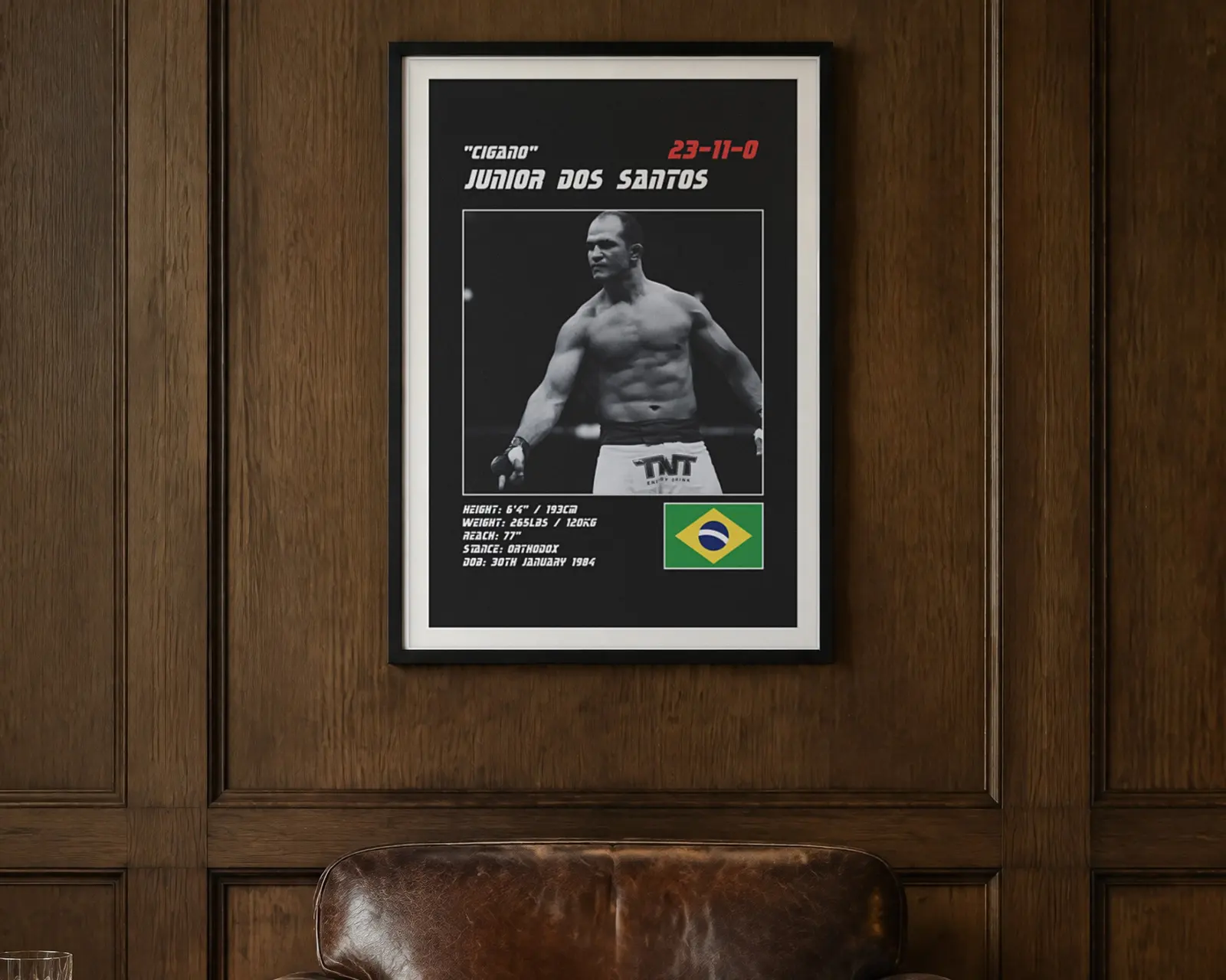 Junior Dos Santos MMA Poster, shown in a second room