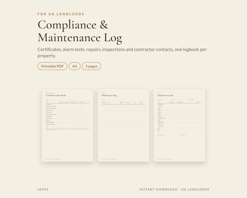 Compliance and Maintenance Logbook, template preview