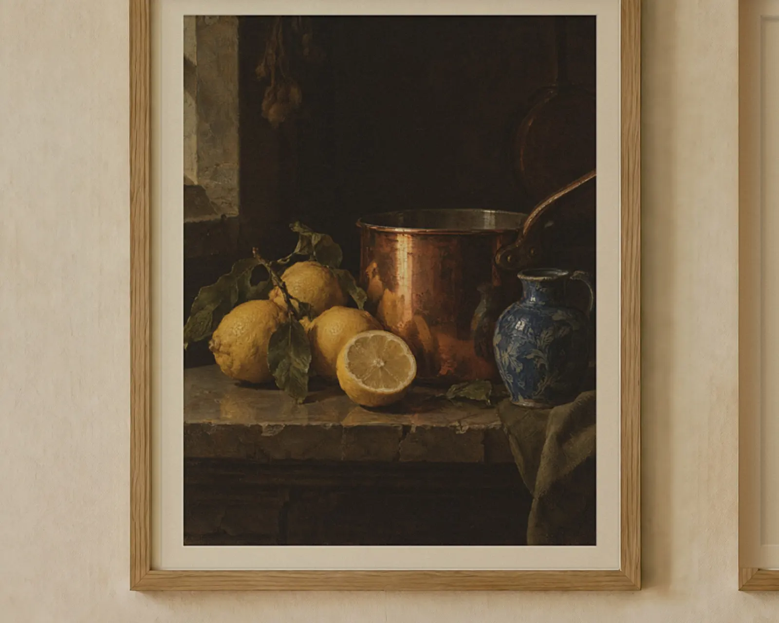 Lemons and Copper Kitchen Print Set of 2, shown in a second room