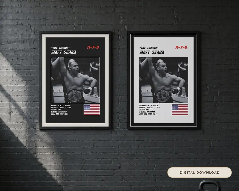 Matt Serra MMA Poster, shown in a room
