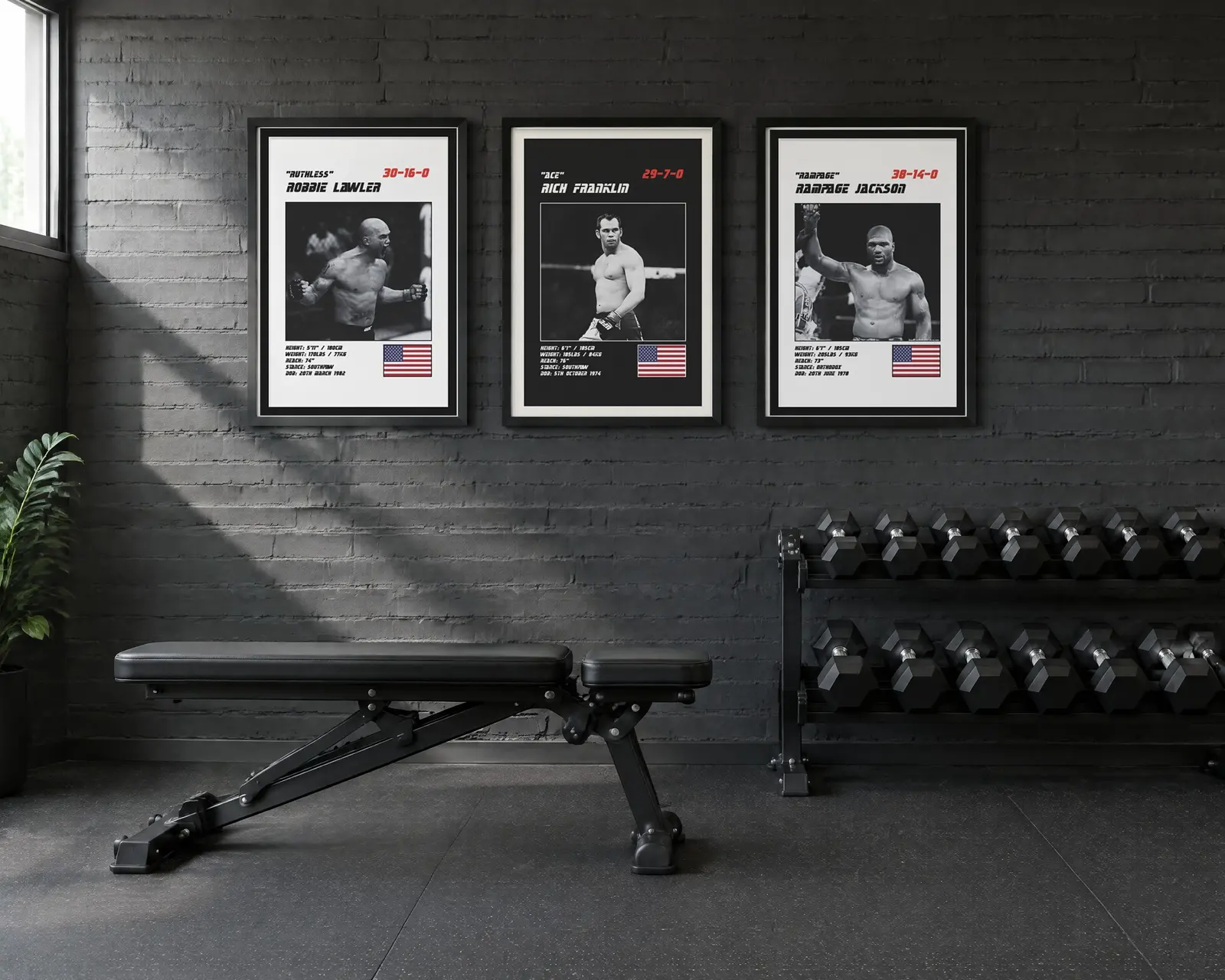 MMA Poster Set of 3, shown in a second room