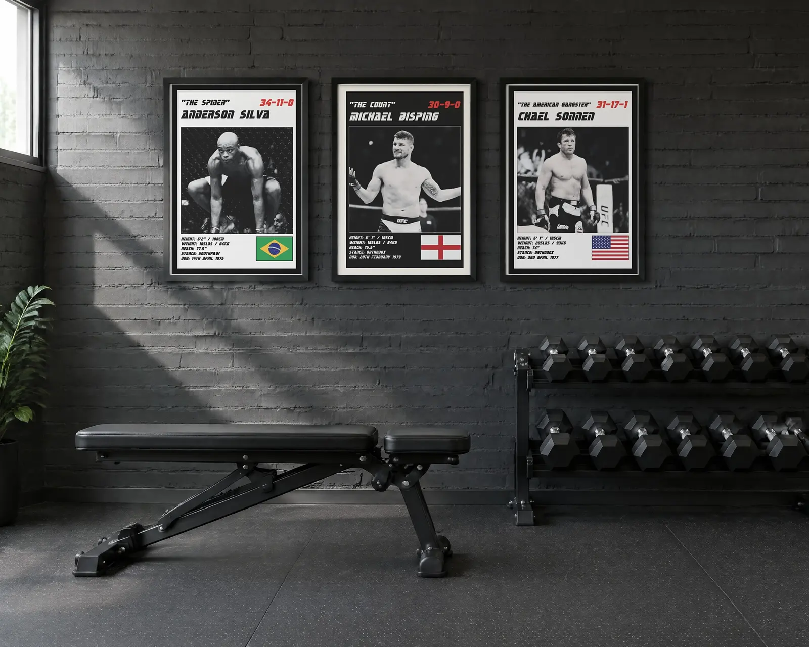 MMA Poster Set of 3, shown in a second room