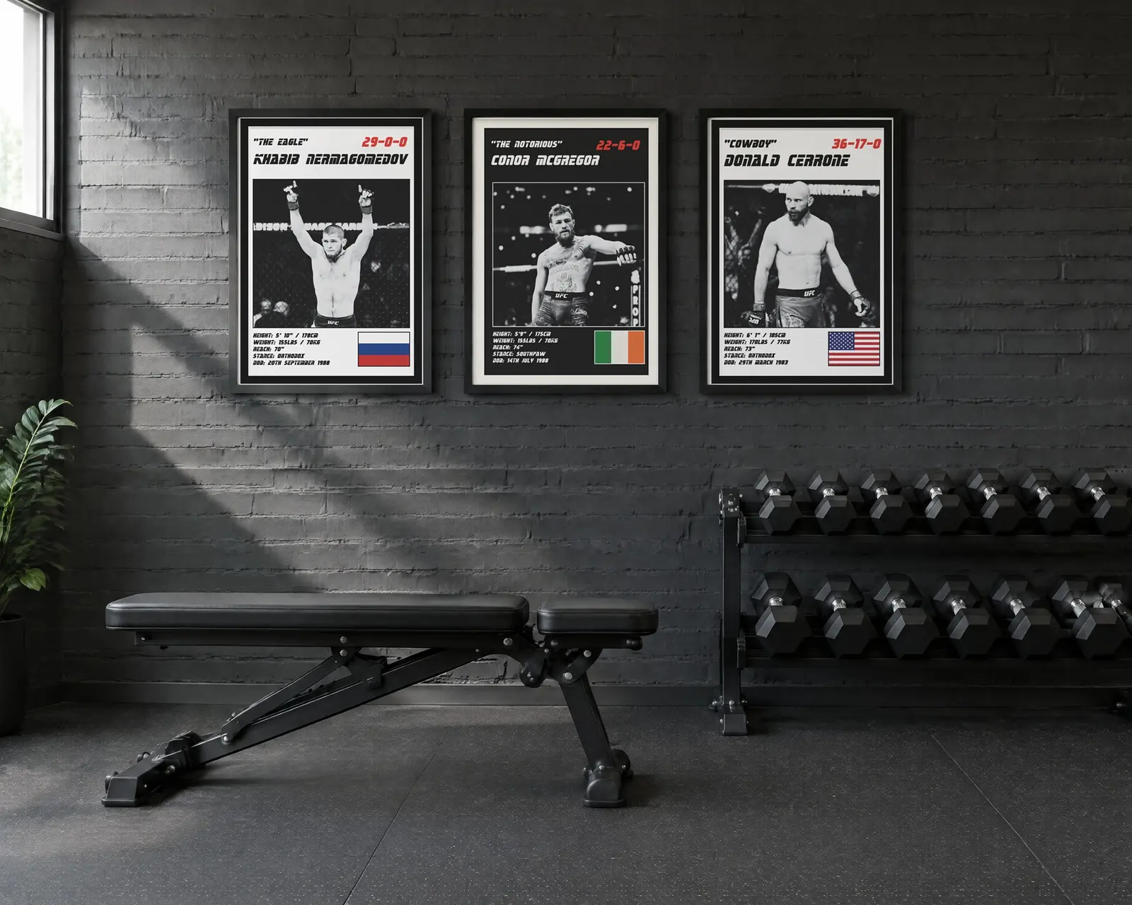MMA Poster Set of 3, shown in a second room