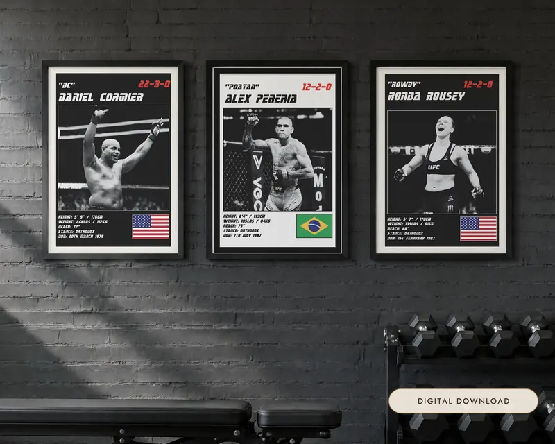 MMA Poster Set of 3, shown in a room