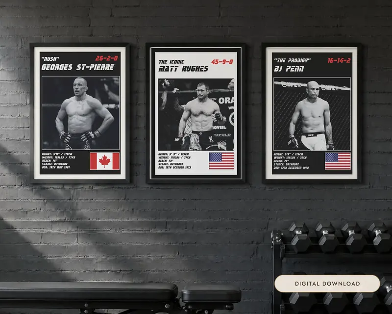 MMA Poster Set of 3, shown in a room