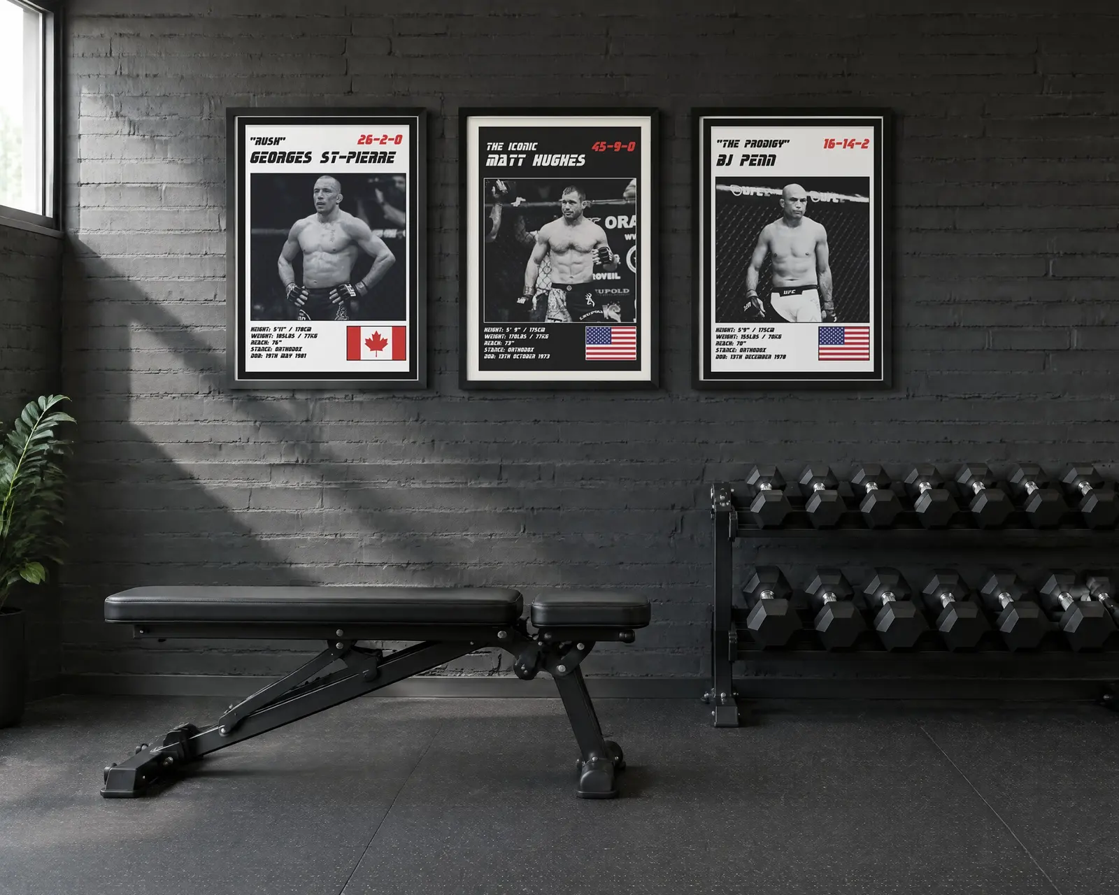 MMA Poster Set of 3, shown in a second room