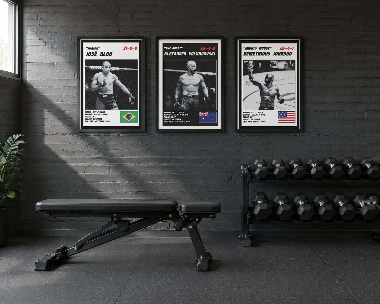 MMA Poster Set of 3, shown in a second room