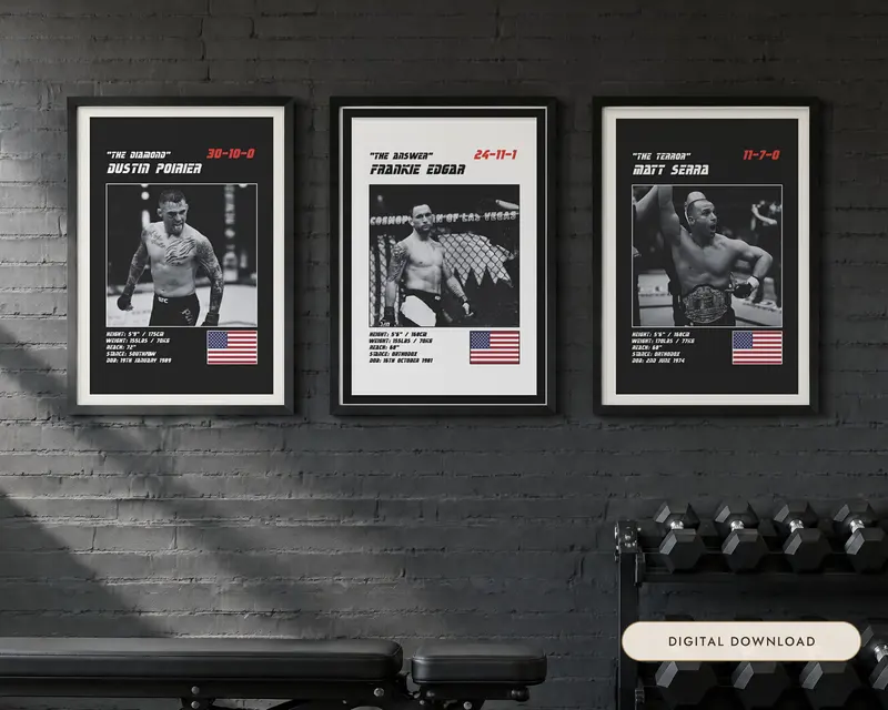 MMA Poster Set of 3, shown in a room