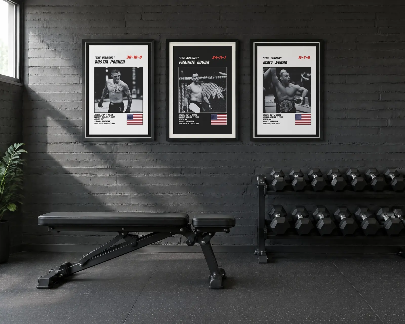 MMA Poster Set of 3, shown in a second room