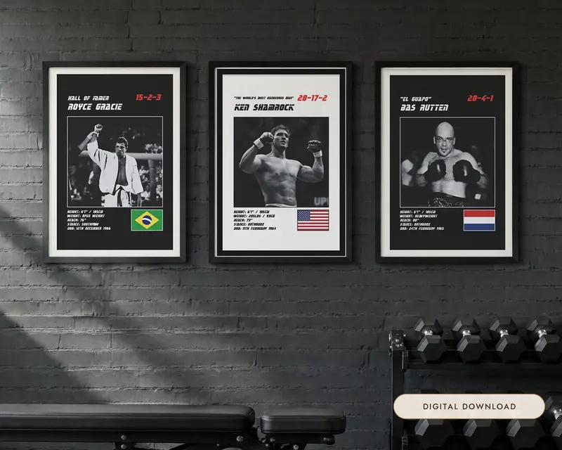 MMA Poster Set of 3, shown in a room