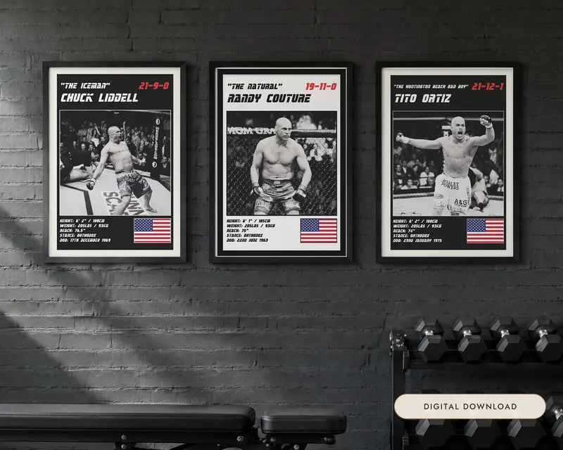 MMA Poster Set of 3, shown in a room