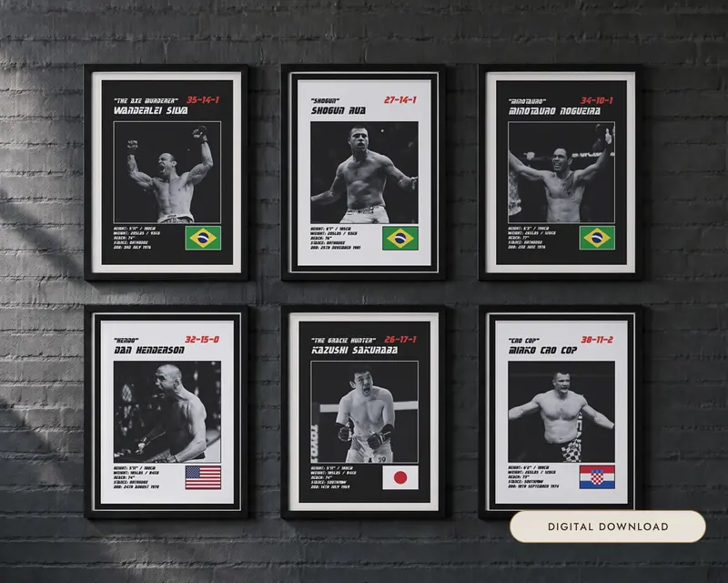 MMA Poster Set of 6, shown in a room