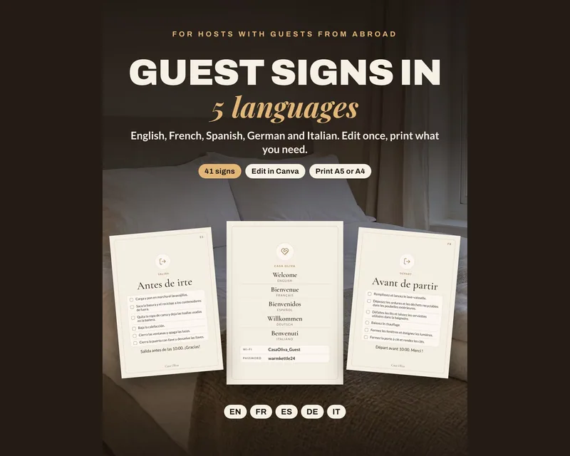 Multilingual Guest Signs, template preview