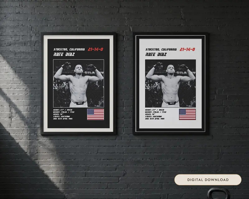 Nate Diaz MMA Poster, shown in a room