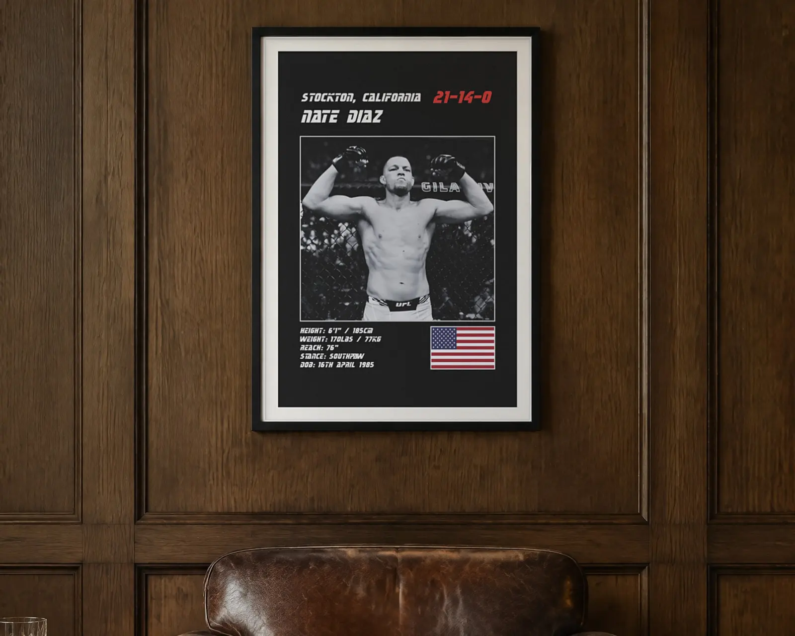Nate Diaz MMA Poster, shown in a second room