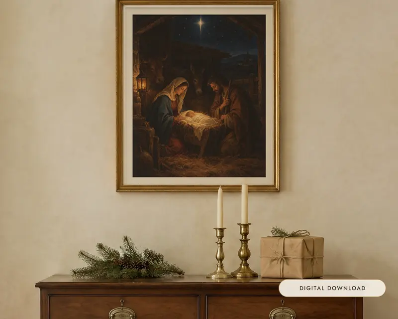 Nativity Print, shown in a room