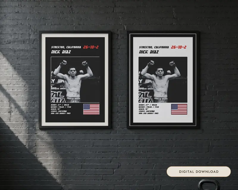 Nick Diaz MMA Poster, shown in a room