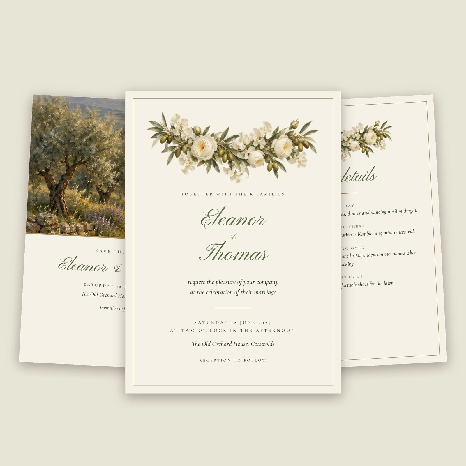Olive Grove Invitation Suite, template preview