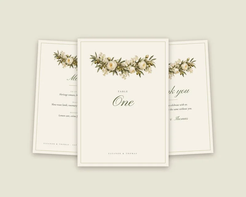 Olive Grove Wedding Table Stationery, template preview