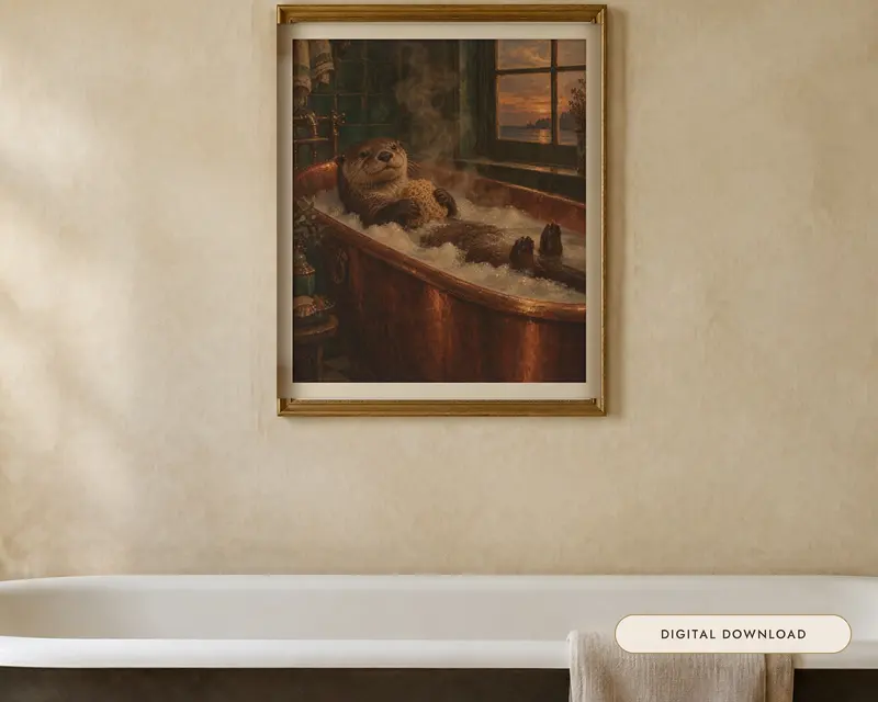 Otter in the Bath Print, shown in a room