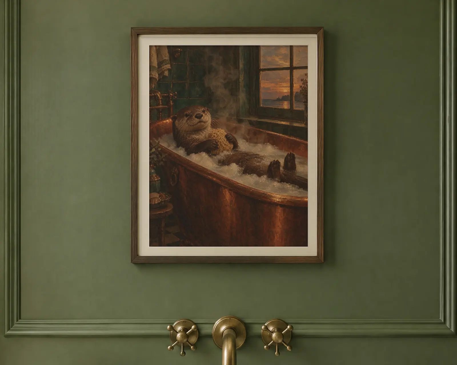 Otter in the Bath Print, shown in a second room
