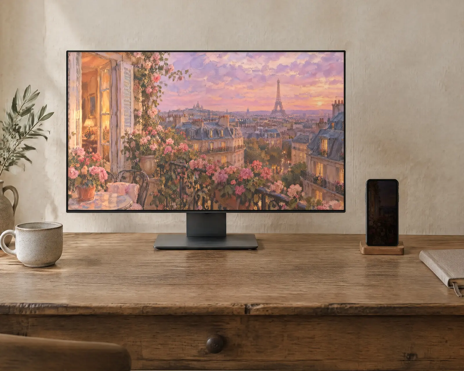 Paris Balcony Wallpaper, shown in a second room