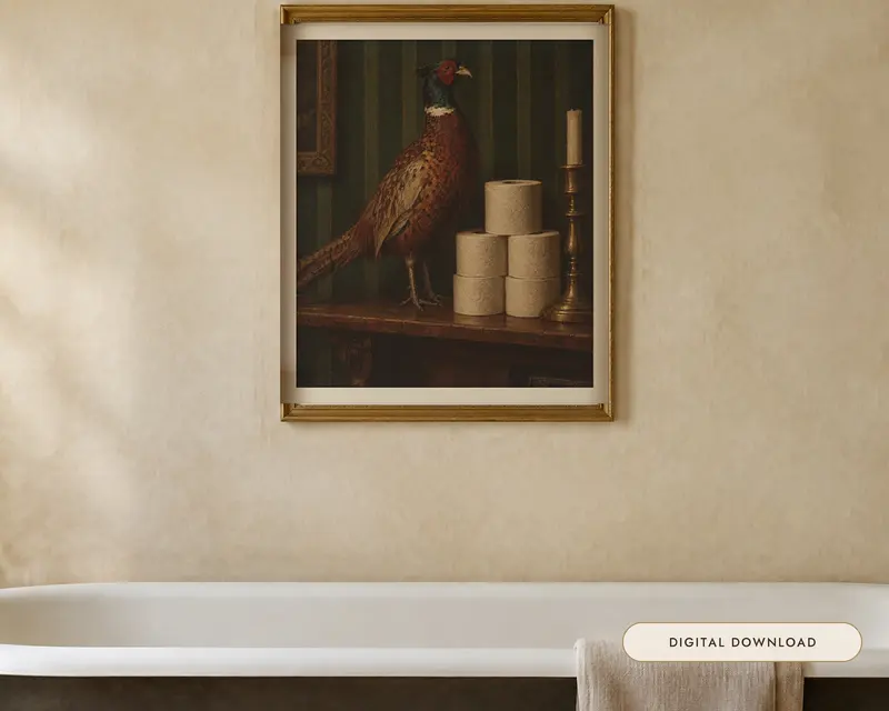 Pheasant and the Loo Roll Print, shown in a room