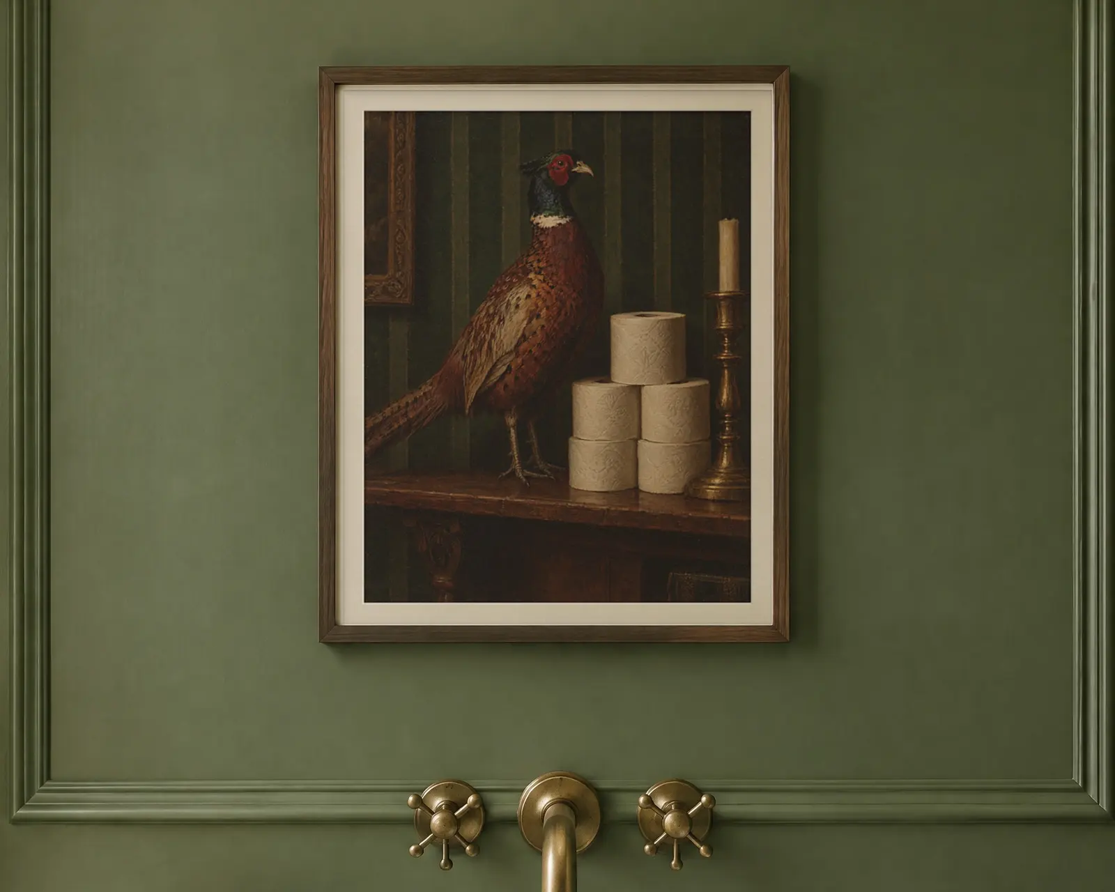 Pheasant and the Loo Roll Print, shown in a second room