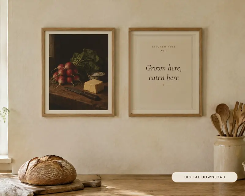 Radishes and Butter Kitchen Print Set of 2, shown in a room