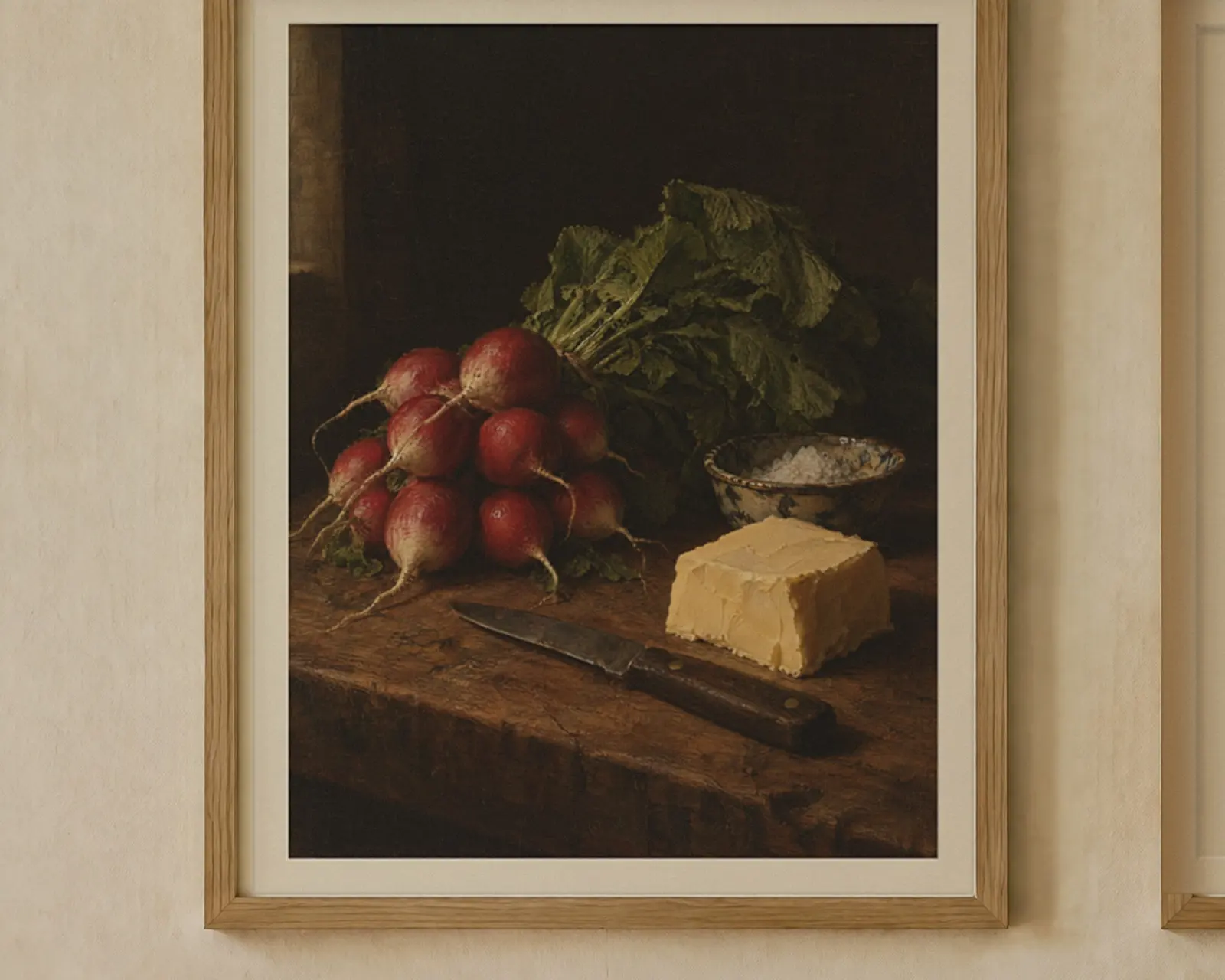 Radishes and Butter Kitchen Print Set of 2, shown in a second room