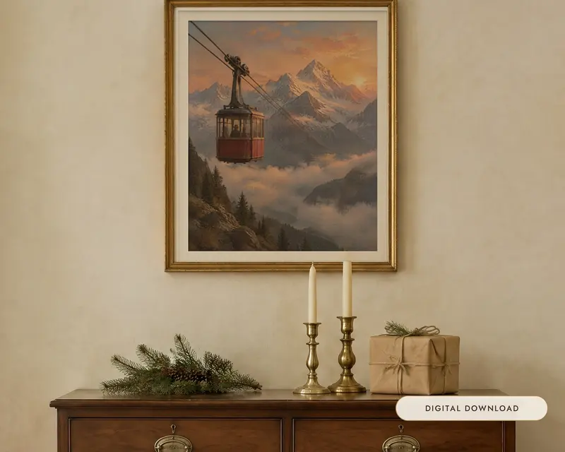 Red Cable Car Print, shown in a room