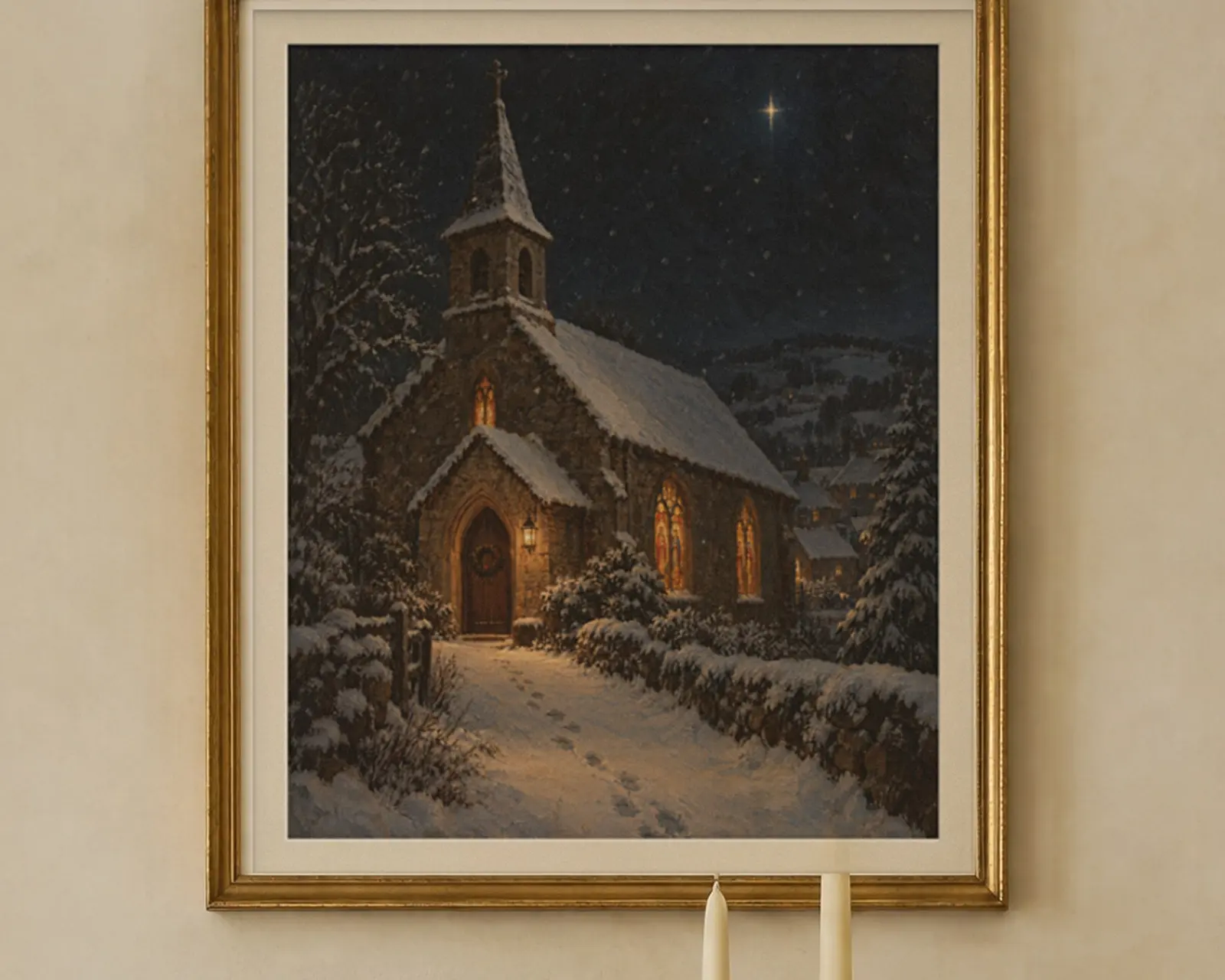 Silent Night Print, shown in a second room
