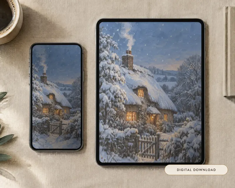 Snow Cottage Wallpaper, shown in a room