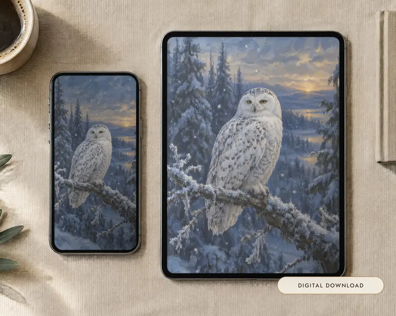 Snowy Owl Wallpaper, shown in a room