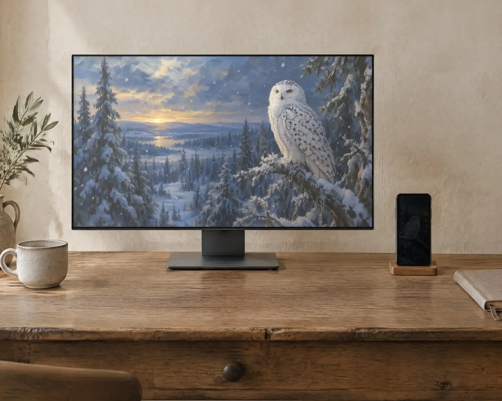 Snowy Owl Wallpaper, shown in a second room