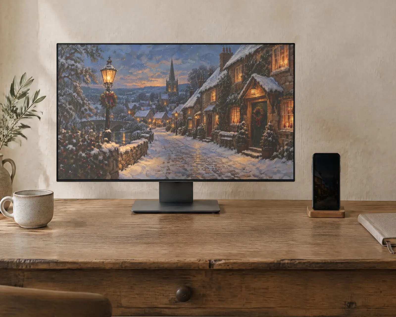 Snowy Village Wallpaper, shown in a second room