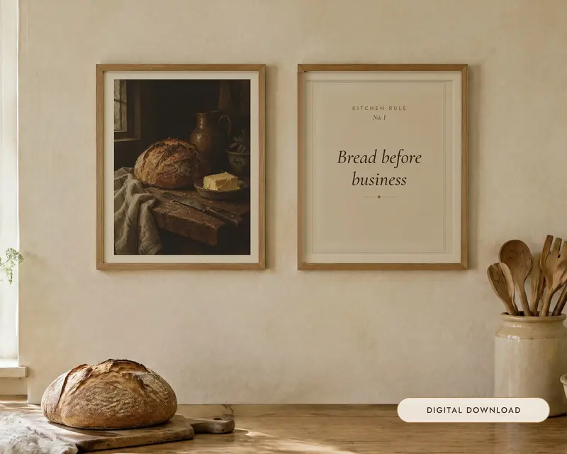 Sourdough and Butter Kitchen Print Set of 2, shown in a room