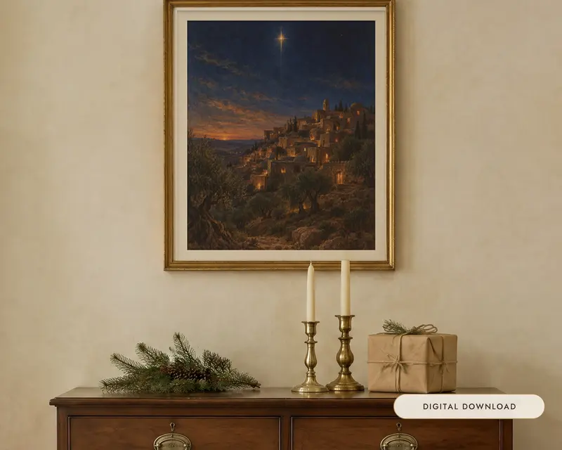 Star of Bethlehem Print, shown in a room