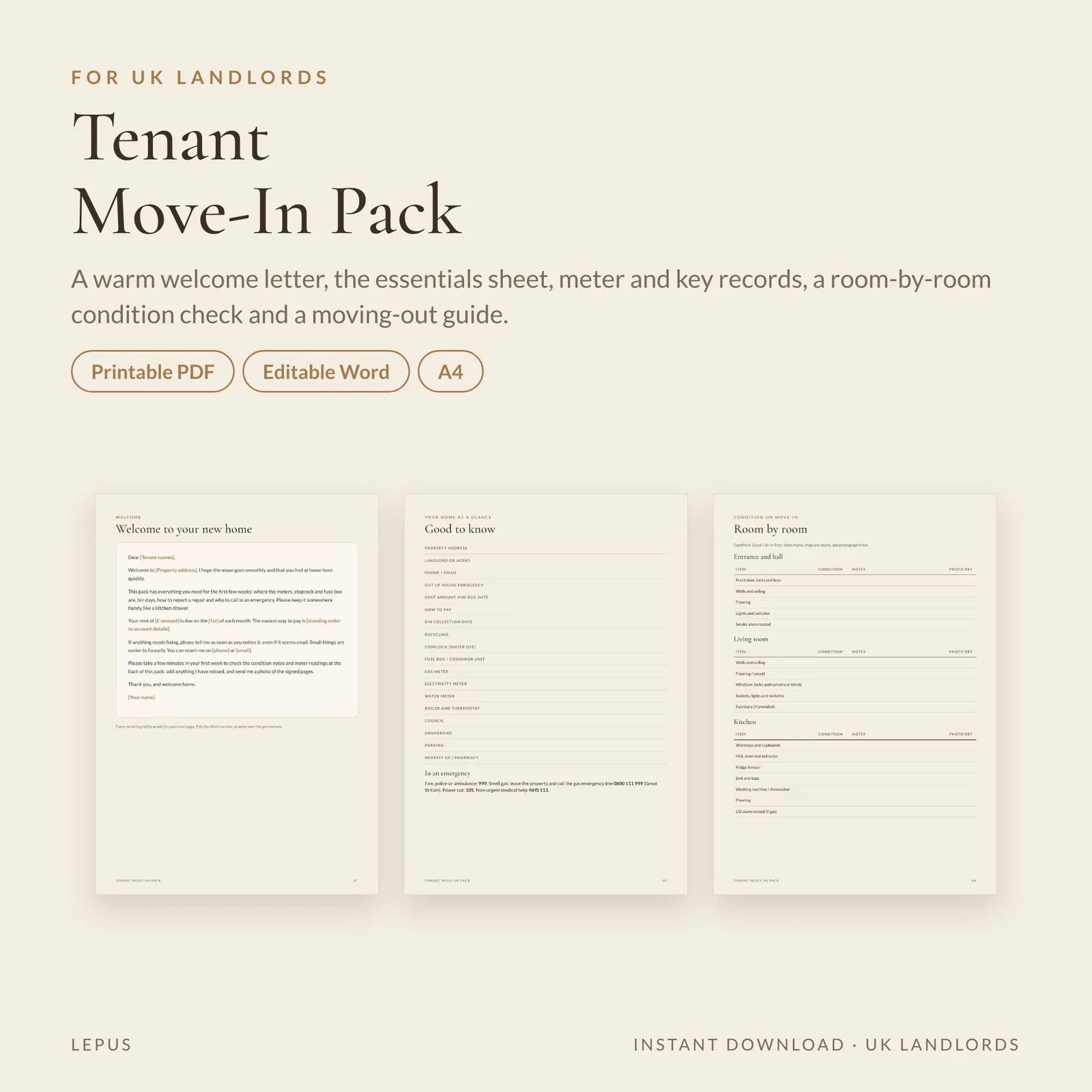 Tenant Move-In Pack, template preview